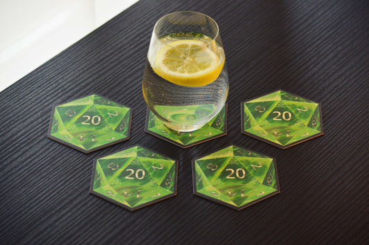 D20 Coasters - Green - 5 Pack