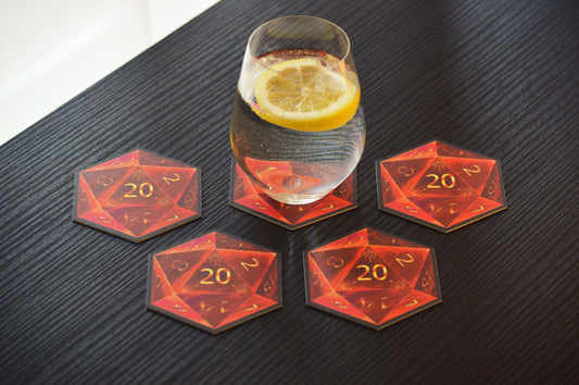 D20 Coasters - Red - 5 Pack
